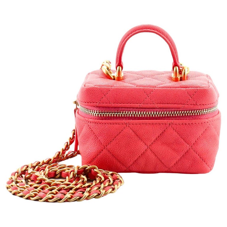 Chanel Top Handle Zip Around Vanity Case with Chain Quilted Caviar Mini at 1stDibs