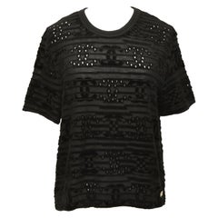 CHANEL Top T-Shirt Black CC Short Sleeve Crew Neck Velvet Sz XS 21C 2021 NWT