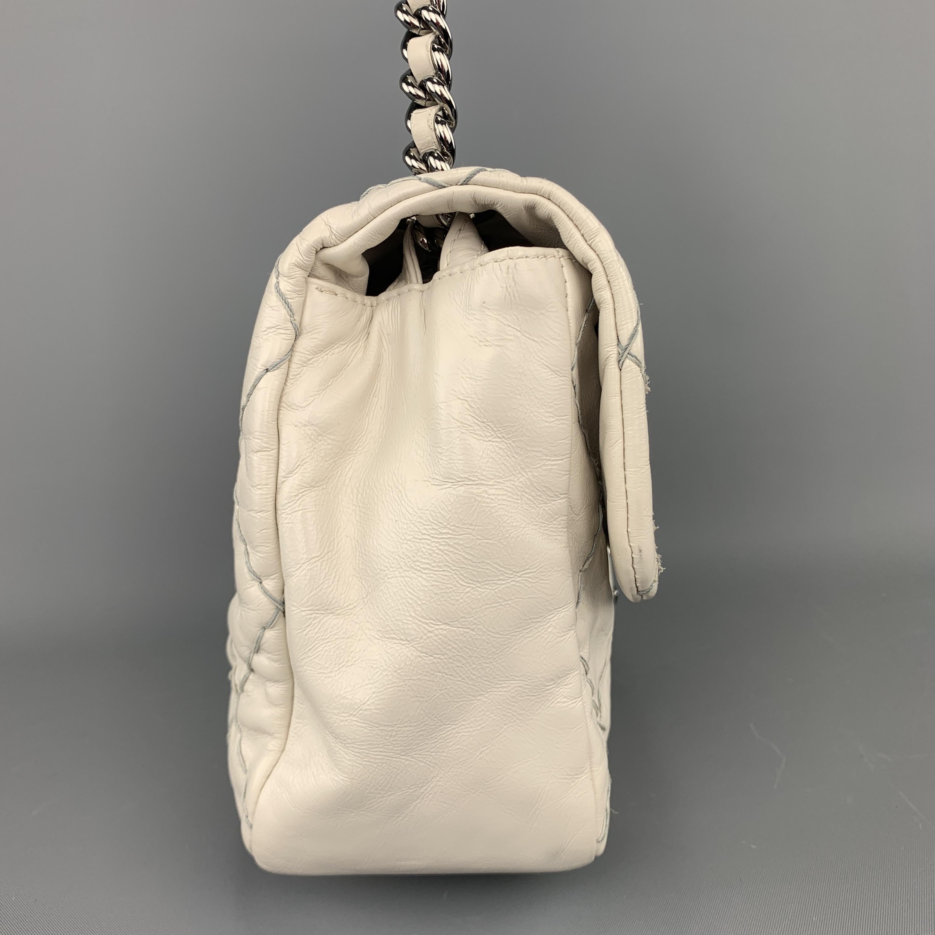 Beige CHANEL Topstitch Quilted Cream Leather Flap CC Chain Strap Handbag