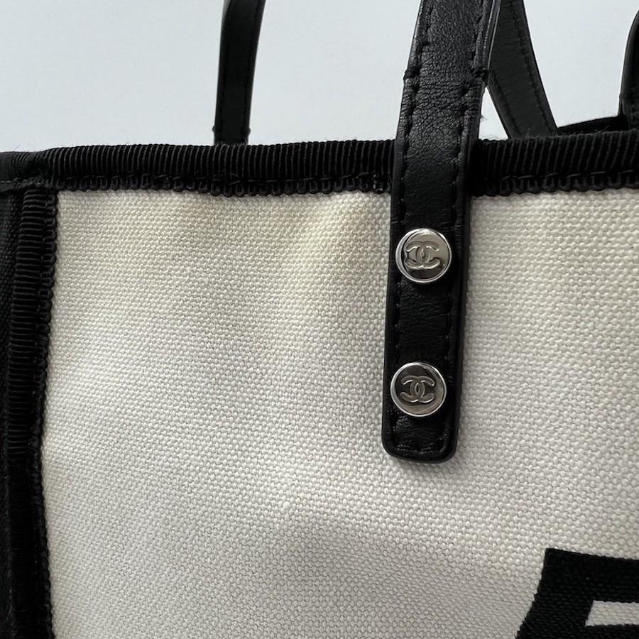CHANEL Tote Bag 5x5 with Whistle in White and Black Canvas 4