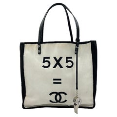 CHANEL Tote Bag 5x5 with Whistle in White and Black Canvas