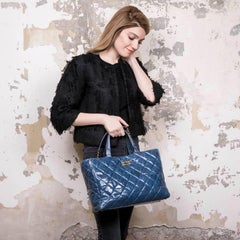 Chanel Aged Blue Quilted Leather Tote Bag