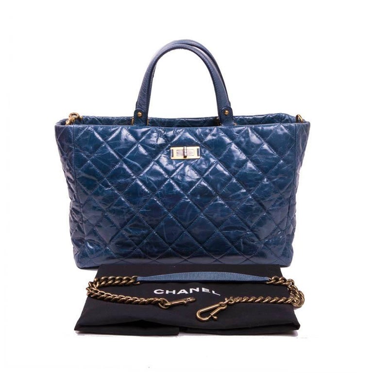 Chanel Aged Blue Quilted Leather Tote Bag at 1stDibs chanel blue tote