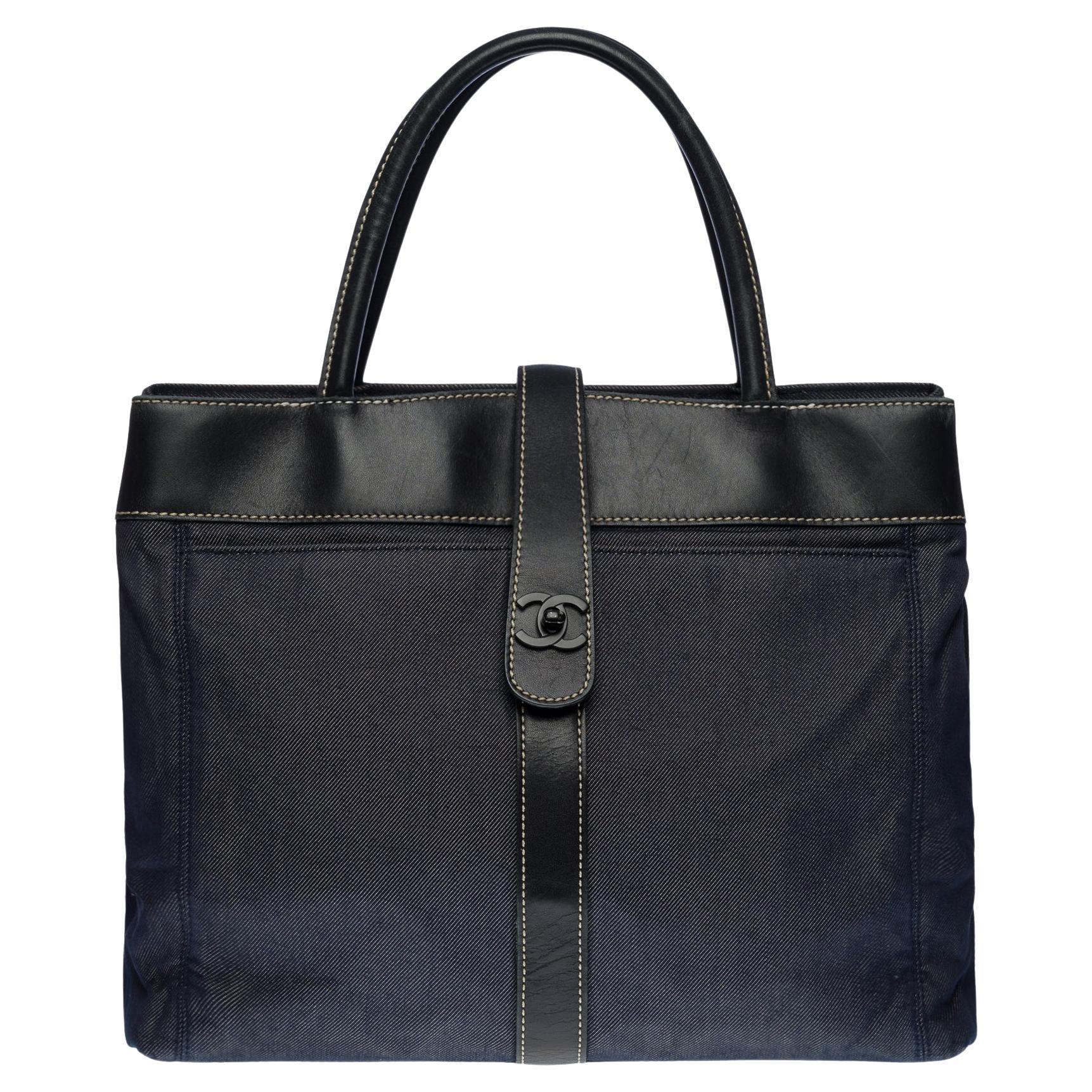 Chanel Black Denim Bag - 22 For Sale on 1stDibs