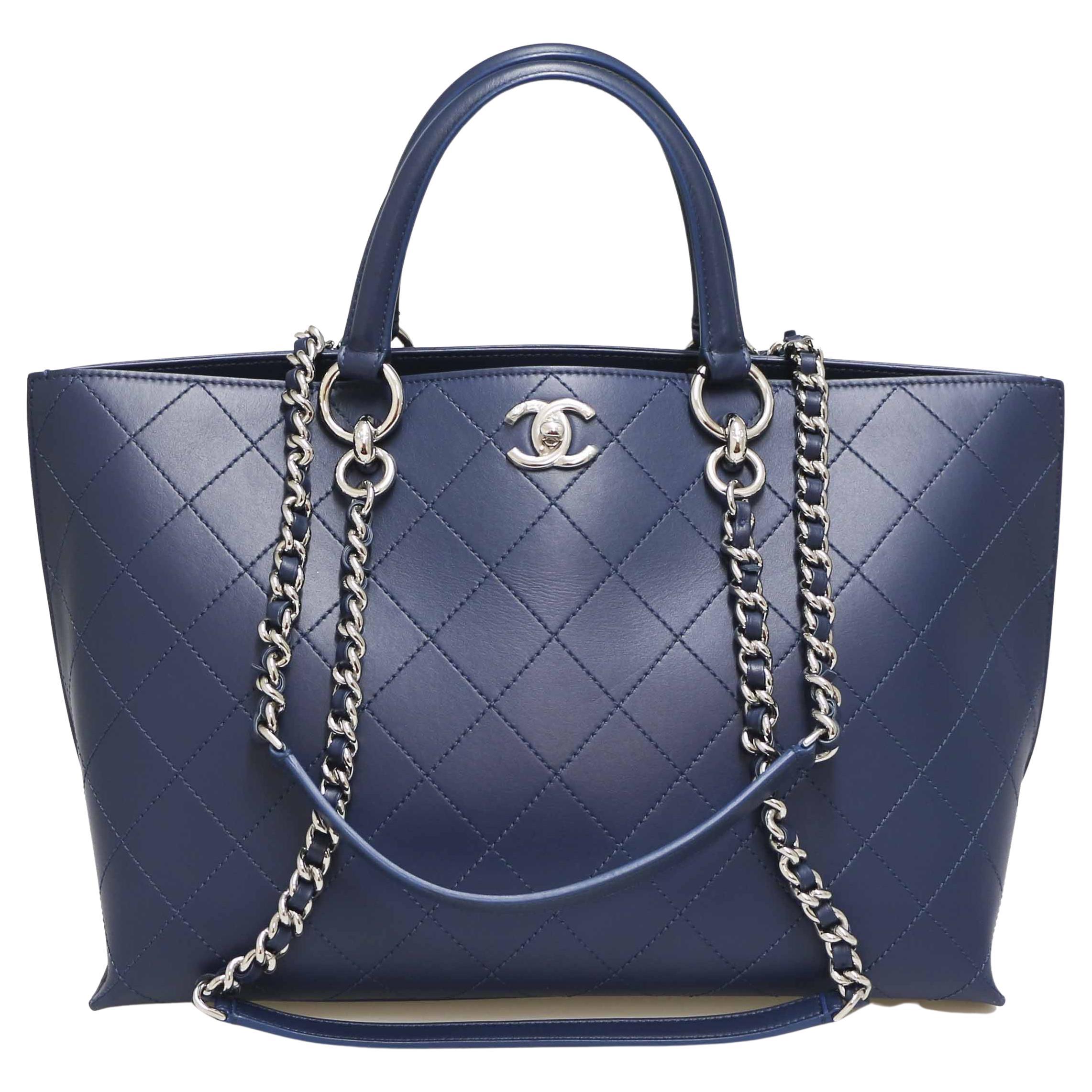 Chanel Aged Blue Quilted Leather Tote Bag at 1stDibs chanel blue tote
