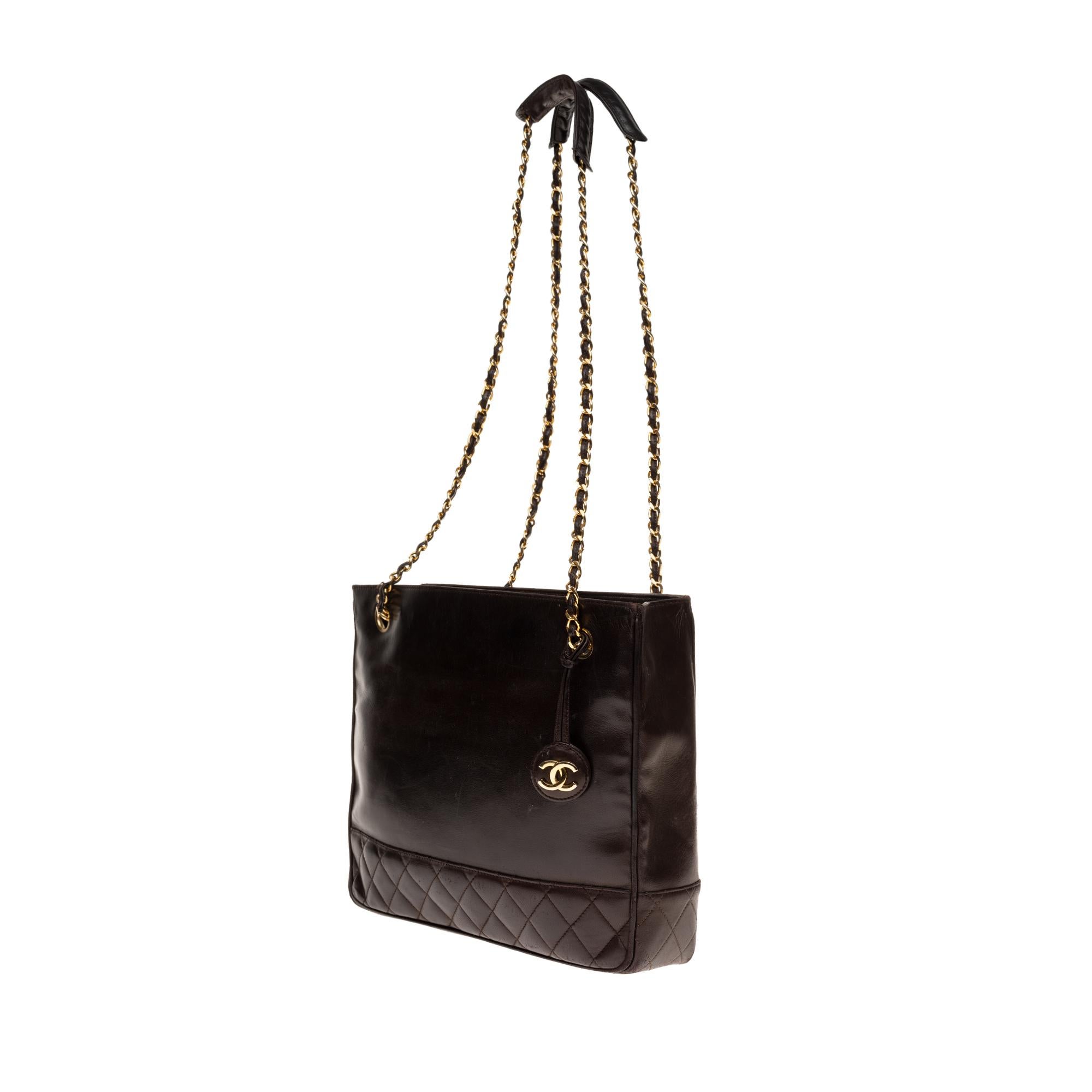 Black Chanel Tote bag in brown lambskin, gold hardware !