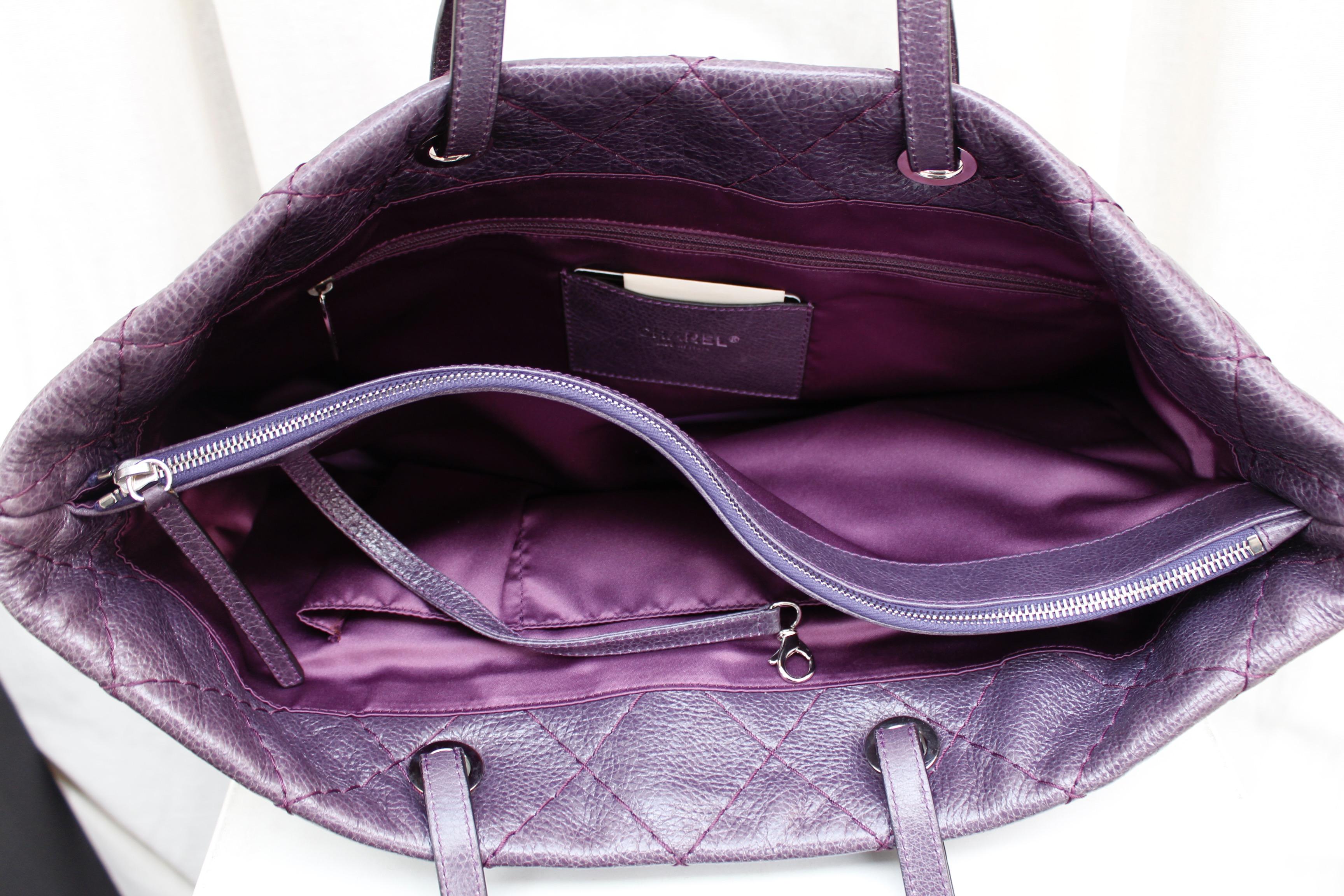 Chanel tote bag in over stitched eggplant leather 2