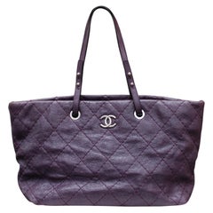 Chanel tote bag in over stitched eggplant leather