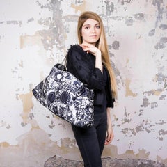 CHANEL Tote Bag in Silk Scarf and Black Smooth Lamb Leather