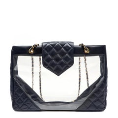 Chanel Tote Bag Transparent Panel and Navy Blue Quilted Calfskin w/Gold HW