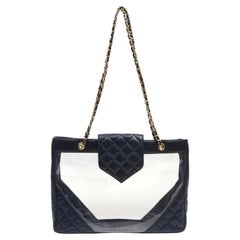 Chanel Tote Bag Transparent Panel and Navy Blue Quilted Calfskin w/Gold HW
