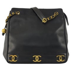 CHANEL Tote CC Black Lambskin Leather Handbag 1994–1996