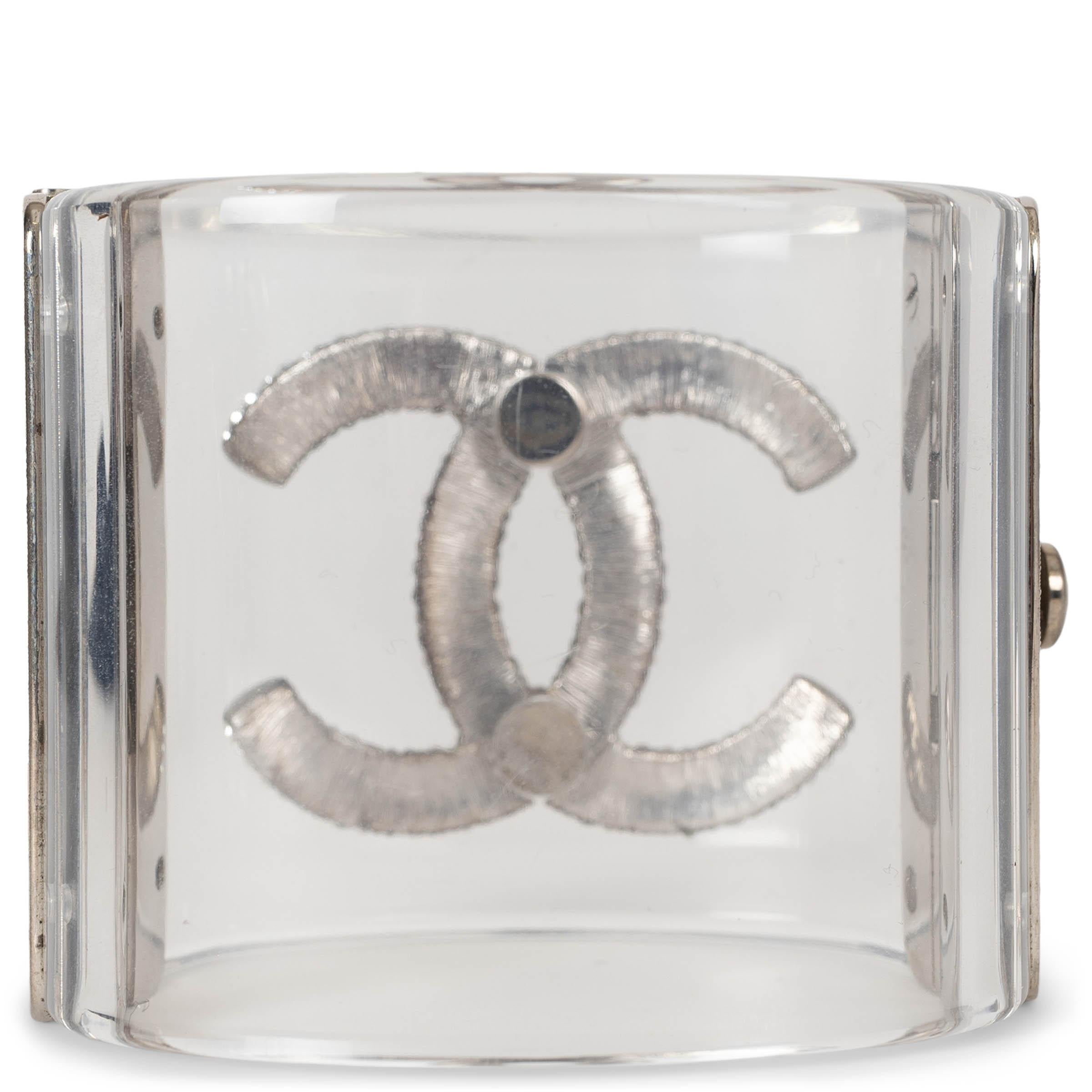 CHANEL transparent 18S CRYSTAL CC LUCITE Cuff Bracelet 1