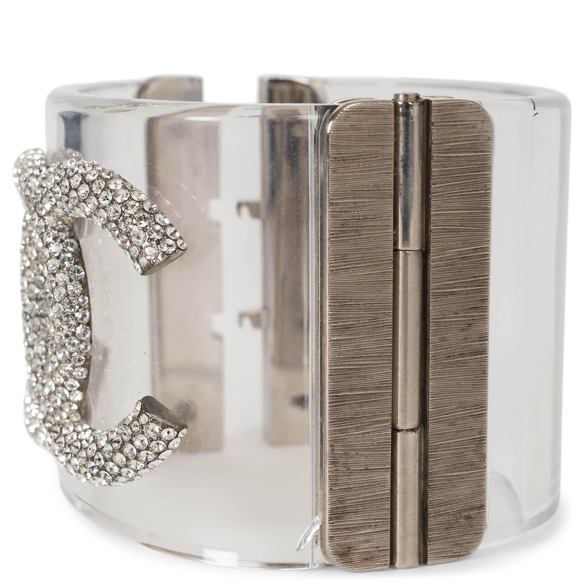 CHANEL transparent 18S CRYSTAL CC LUCITE Cuff Bracelet 2