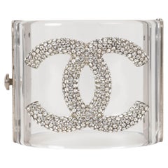 CHANEL transparent 18S CRYSTAL CC LUCITE Cuff Bracelet