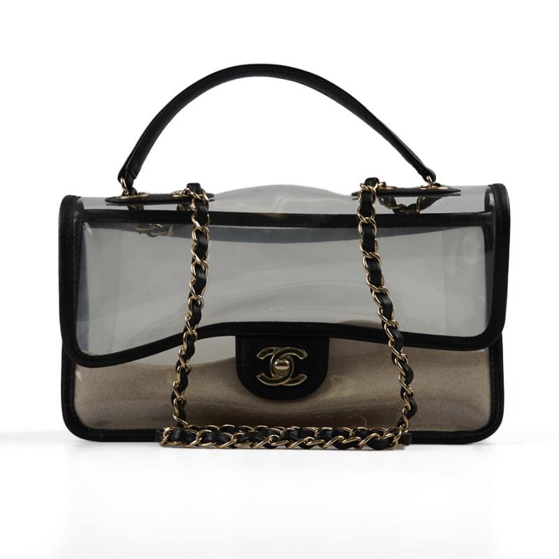 Condition : very good
Made in France
Materials : PVC, leather, sand
Colors : transparent, black
Measurements : 28 x 16 x 8 cm
Shoulder strap : simple 100 cm, double 60 cm
Hologram: oui, 27...
Authenticity card : no
Year: Resort 2019
Light gold