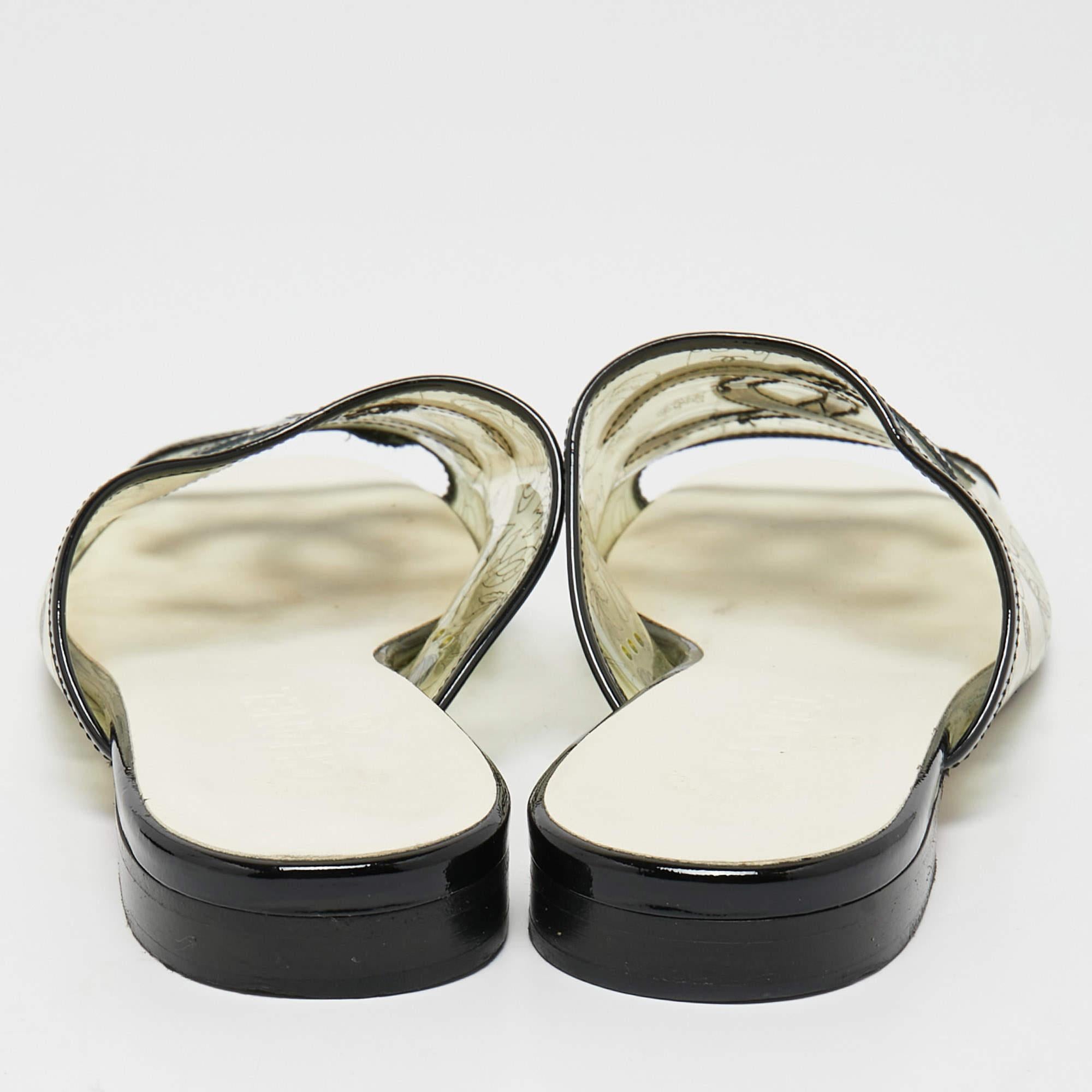 Chanel Transparent/Black PVC and Patent Leather CC Flat Slides Size 39 1