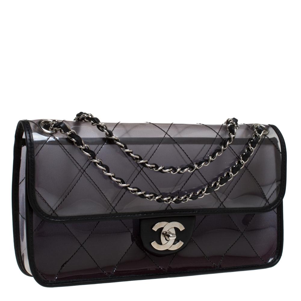 Chanel Transparent Clear Naked Ombre PVC Classic Flap Shoulder Bag For Sale 7