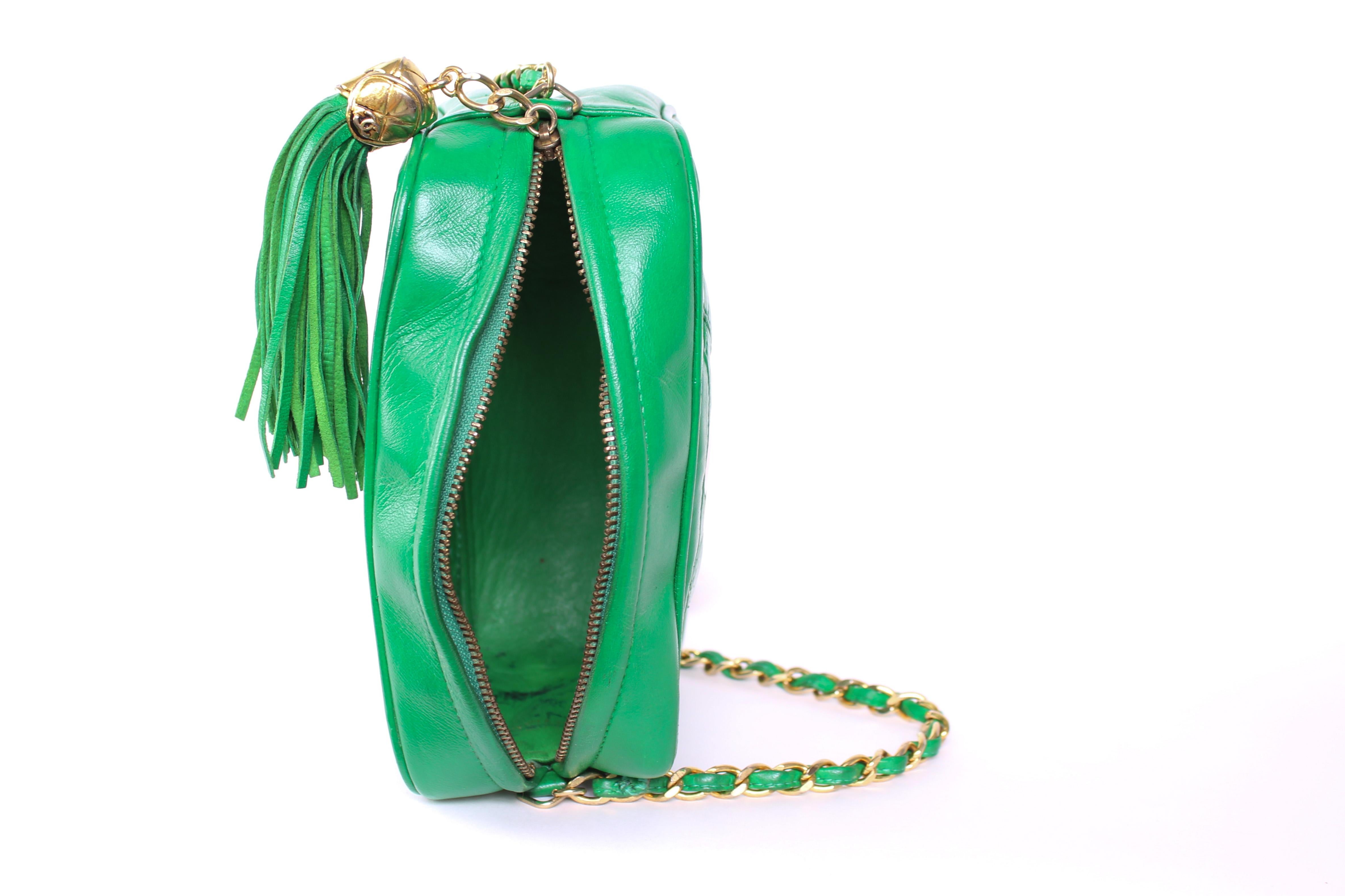 Women's Chanel Transparent Clear Tassel Rare Vintage 90s Green Camera Shoulder Bag
