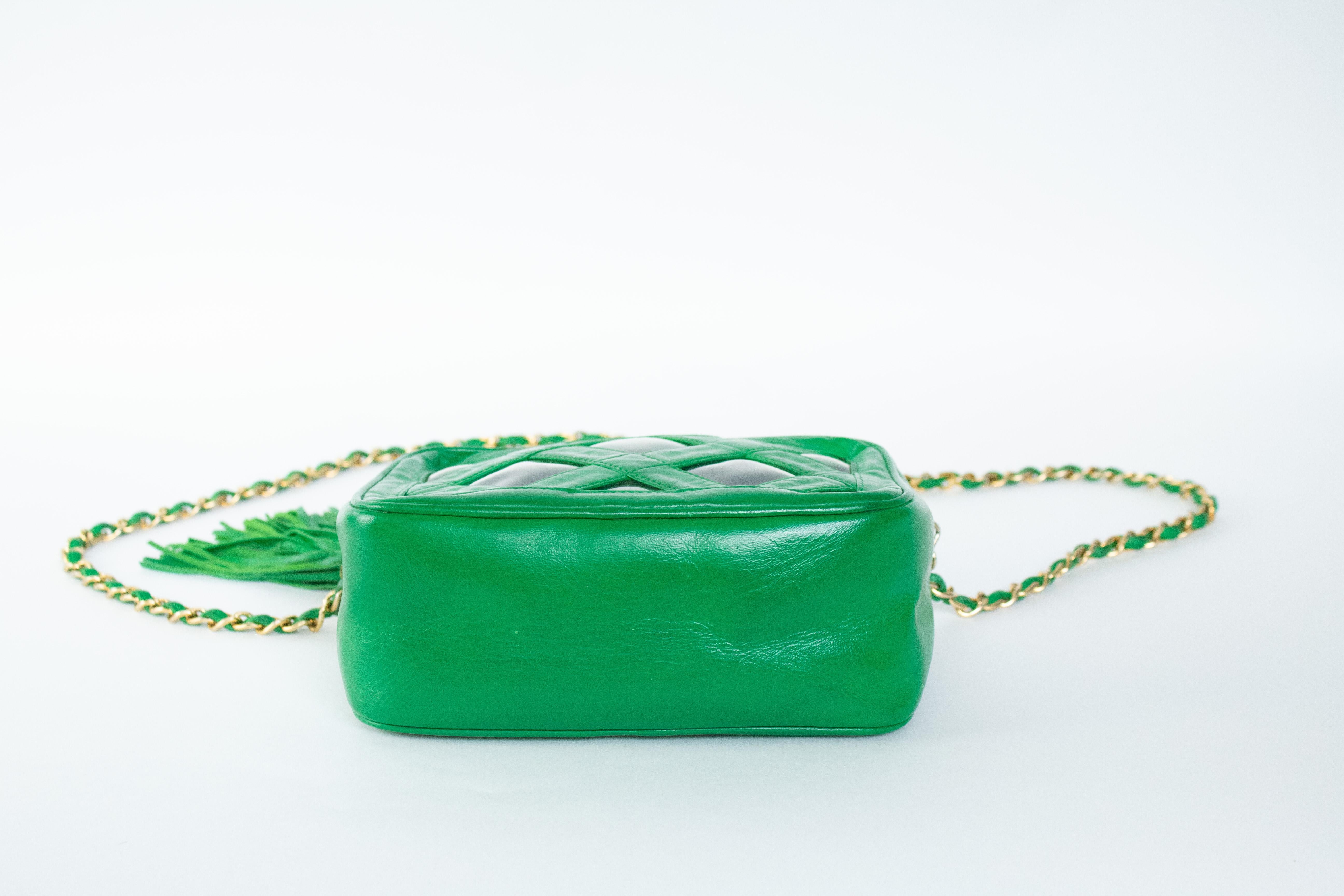 Chanel Transparent Clear Tassel Rare Vintage 90s Green Camera Shoulder Bag 3