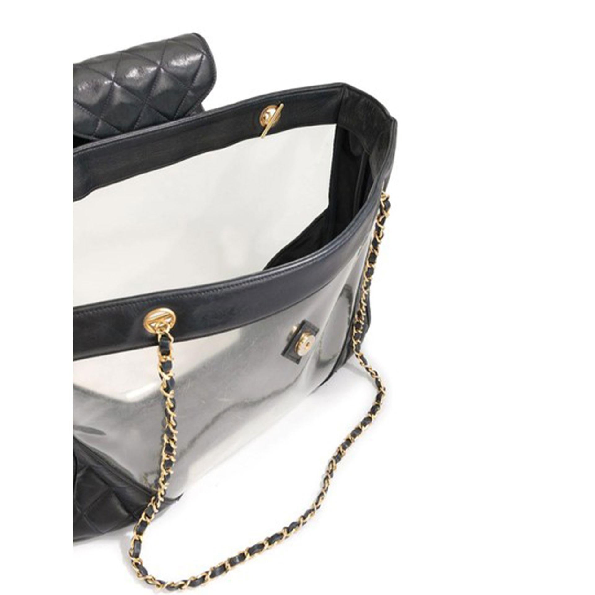 Women's or Men's Chanel Transparent Clear Vintage PVC See Through XL Tote For Sale