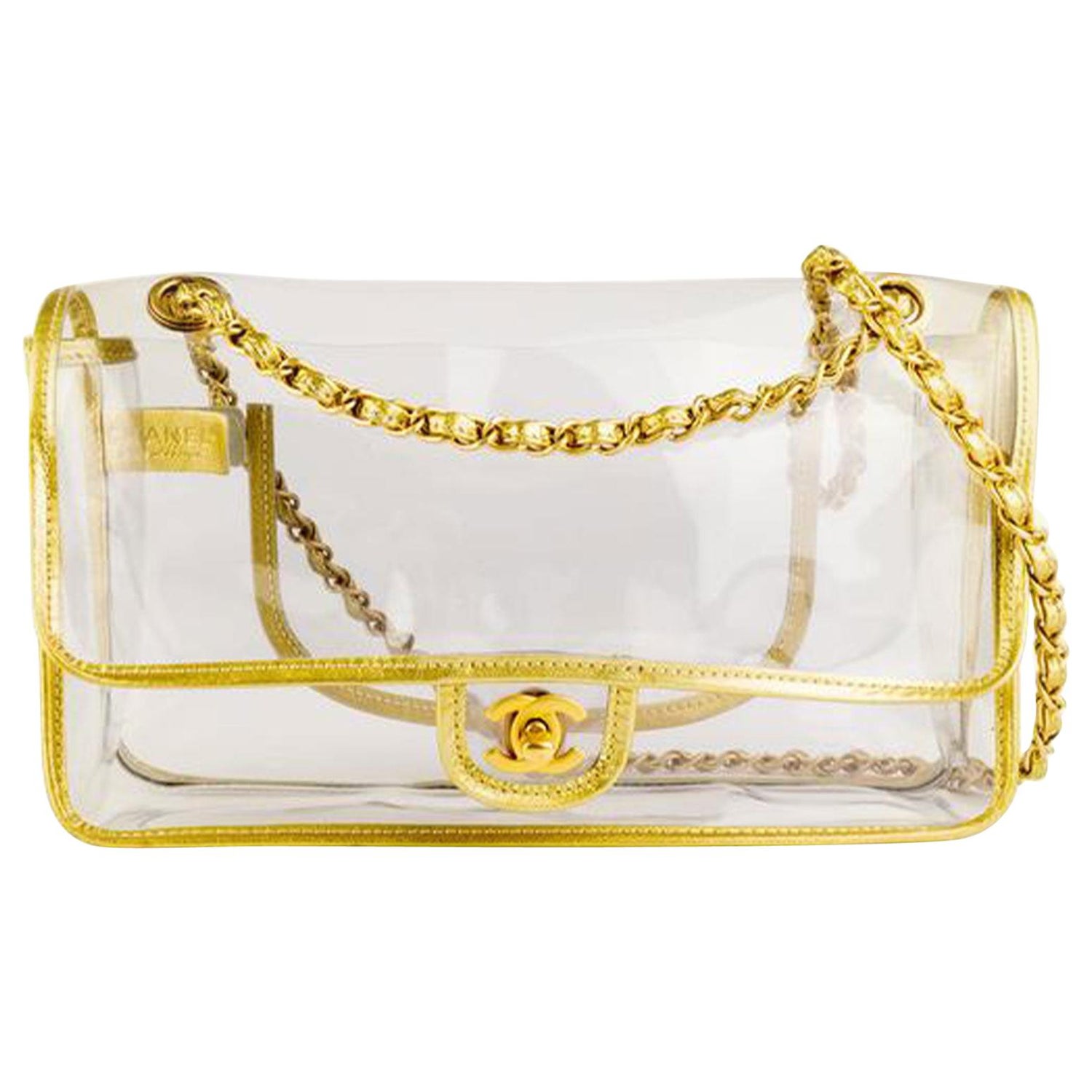 Chanel Vintage Clear Gold PVC Chunky Chain Tote Bag 24k GHW