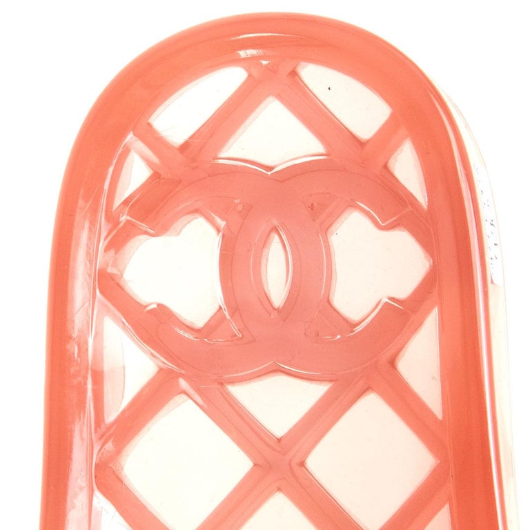 CHANEL transparent pink CC JELLY SLIDES Sandals Shoes 38 at 1stDibs