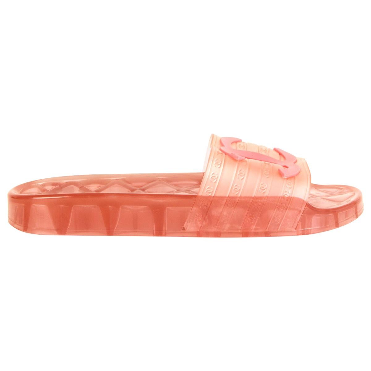 CHANEL transparent pink CC JELLY SLIDES Sandals Shoes 38 at 1stDibs