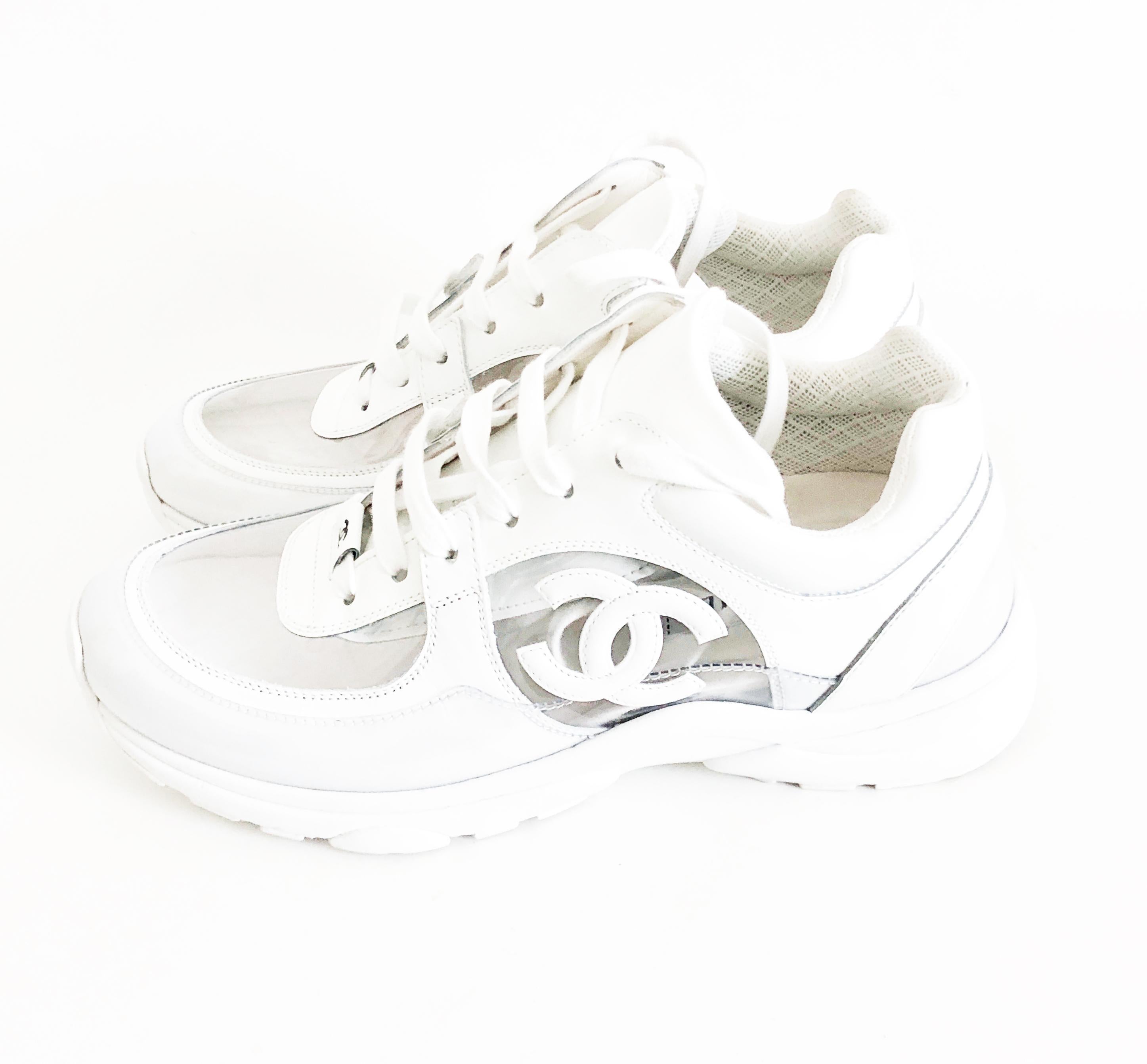 Chanel White Silver Chrome CC MidTop Sneakers  Boutique LUCS