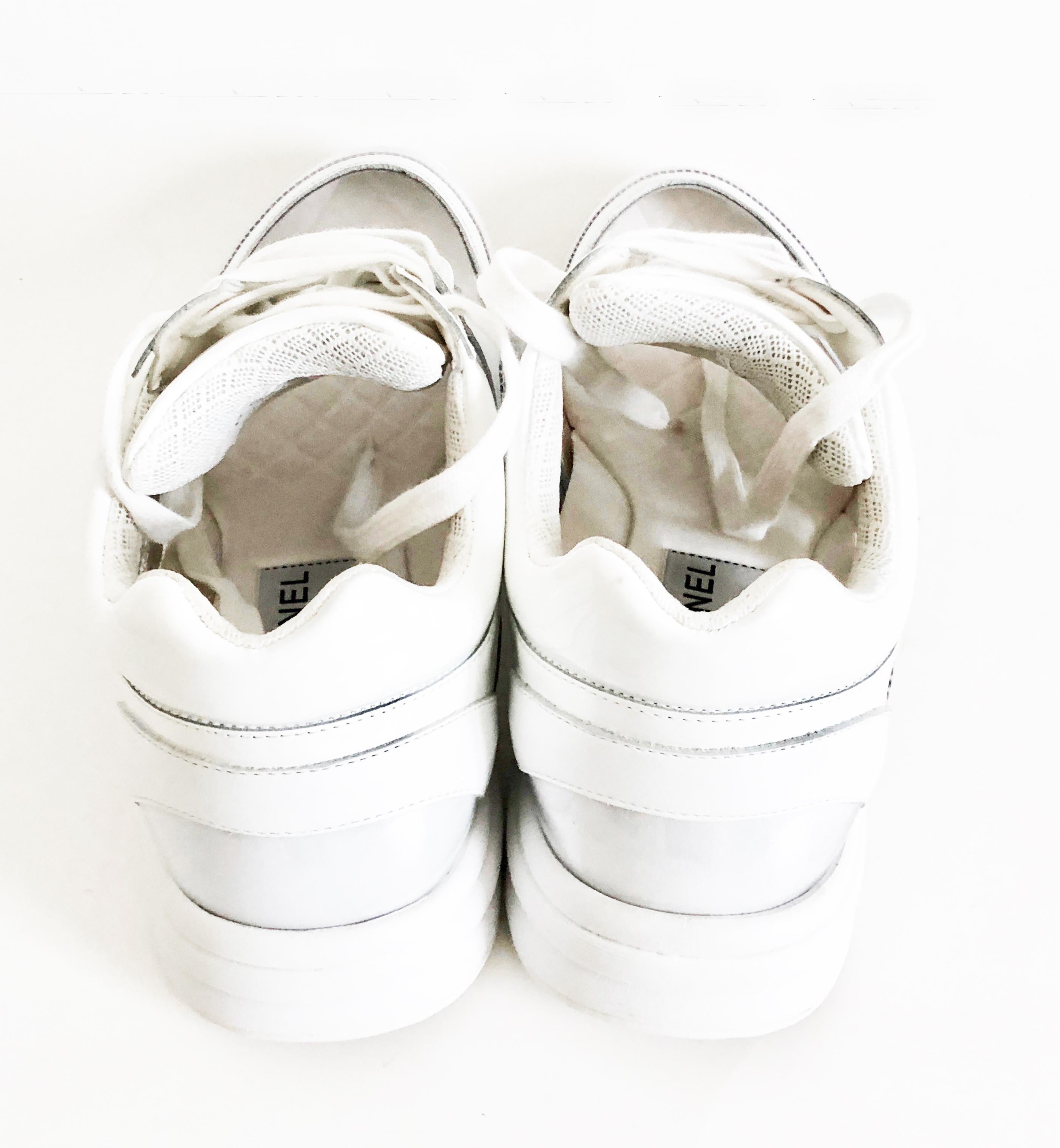 Gray Chanel Transparent White PVC Trainers Sneakers Size 38