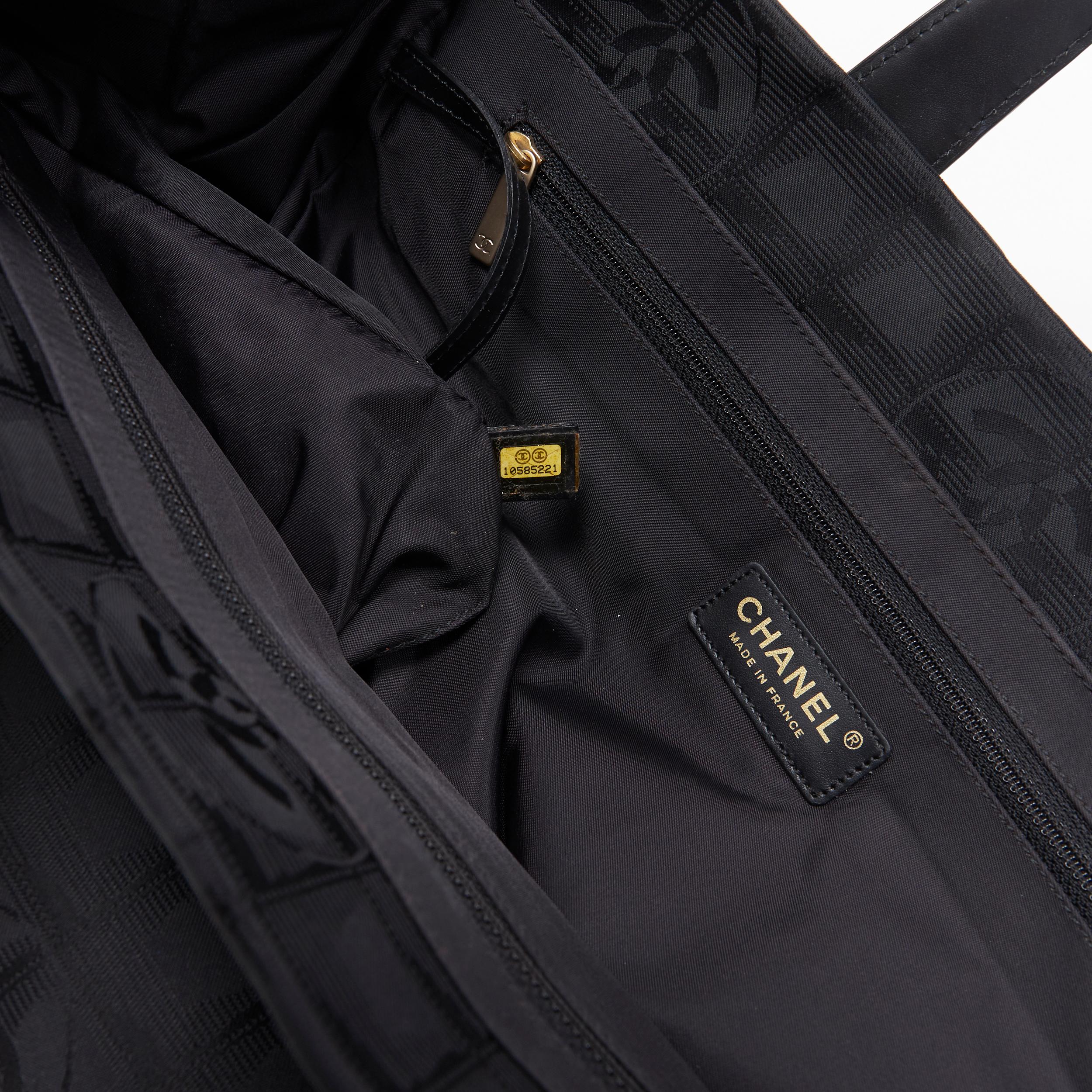 CHANEL Travel Ligne black checked CC jacquard fabric leather handle tote bag 3