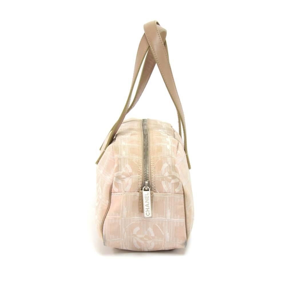 Chanel Travel Line Beige Jacquard Nylon Mini Boston Bag  In Fair Condition For Sale In Fukuoka, Kyushu
