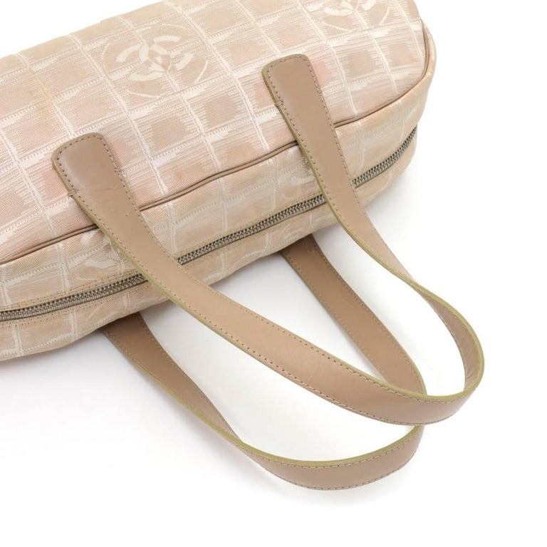 Chanel Travel Line Beige Jacquard Nylon Mini Boston Bag For Sale at 1stDibs