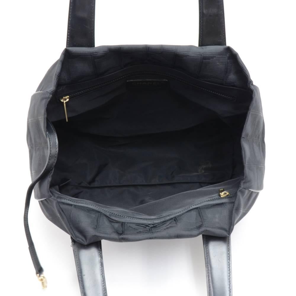 Chanel Travel Line Black Jacquard Nylon Tote Bag  For Sale 2