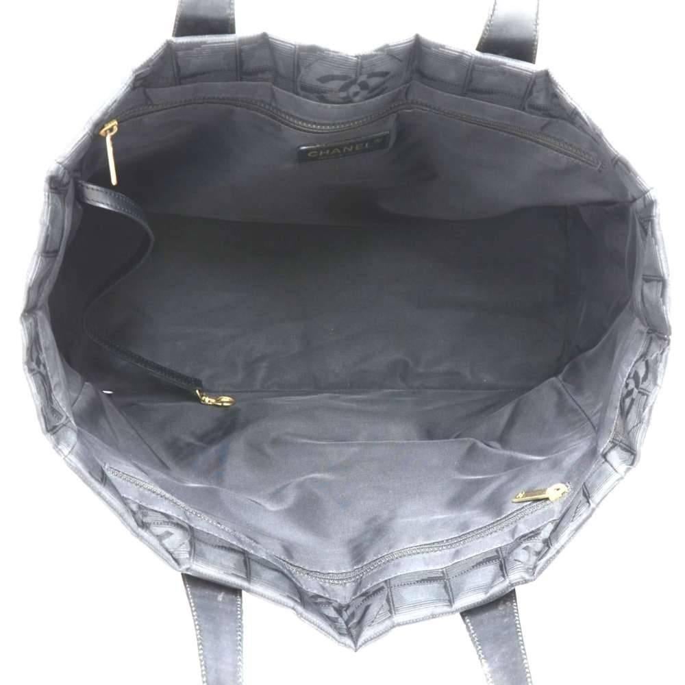 Chanel Travel Line Black Jacquard Nylon Tote Bag For Sale 2