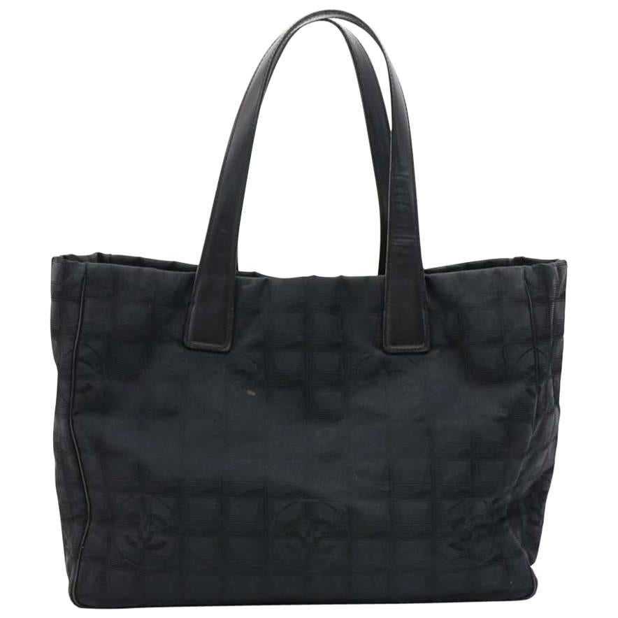 Chanel Travel Line Black Jacquard Nylon Tote Bag For Sale