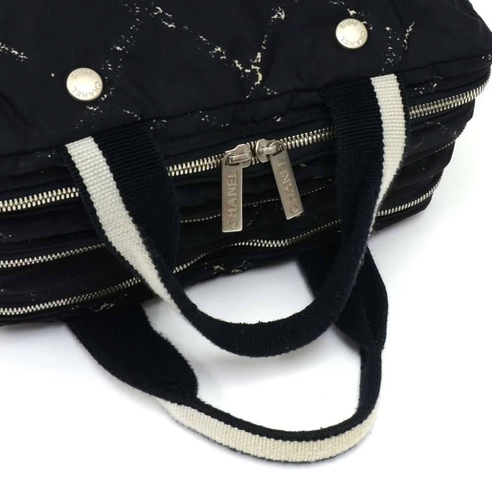 Chanel Travel Line Black x White Nylon Waterproof Hand Bag  2