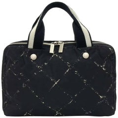 Chanel Travel Line Black x White Nylon Waterproof Hand Bag