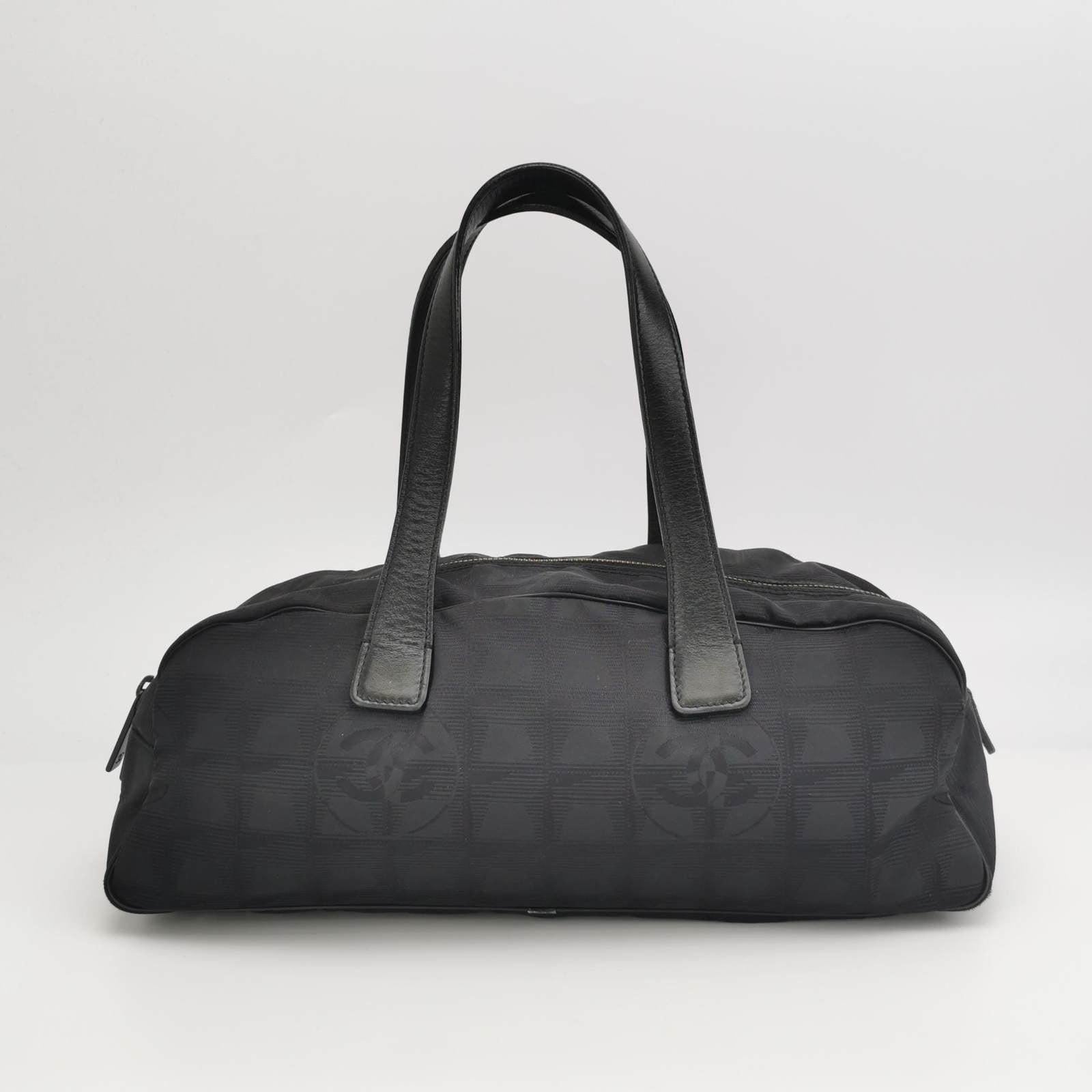 Women's Chanel Travel Line Boston /Bowling Bag 2002 -2003 Black Fabric Shoulder Bag