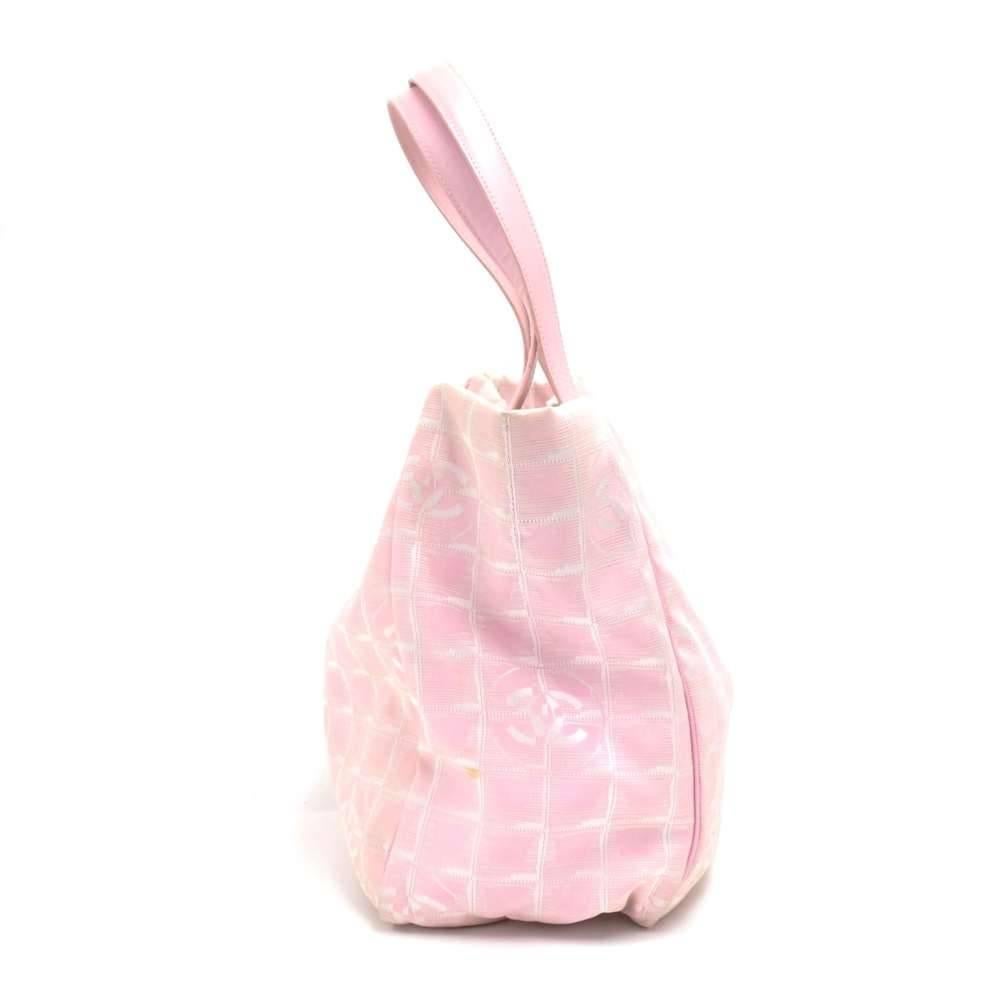 Chanel Travel Line Light Pink Jacquard Nylon Large Tote Bag In Good Condition In Fukuoka, Kyushu
