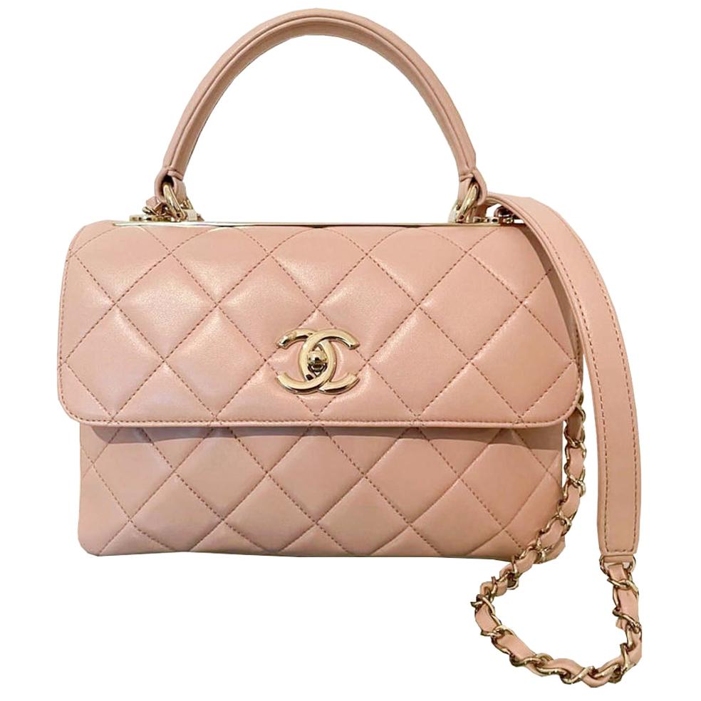 Chanel Trendy Bag Baby Pink Leather Gold Chain - Medium