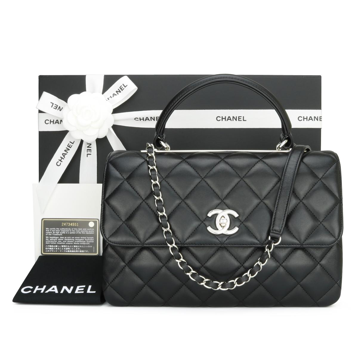 CHANEL Trendy CC Top Handle Bag Medium Black Lambskin with Silver Hardware 2017.

This stunning bag is in very good condition, the bag still holds its original shape, and the hardware is still very shiny.

This top handle bag is simply gorgeous in