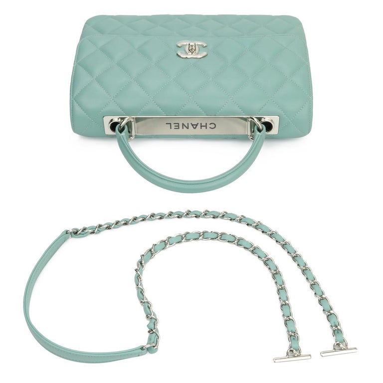 Chanel Mint Green Lambskin Leather Maxi Single Flap Bag with Shiny, Lot # 58015