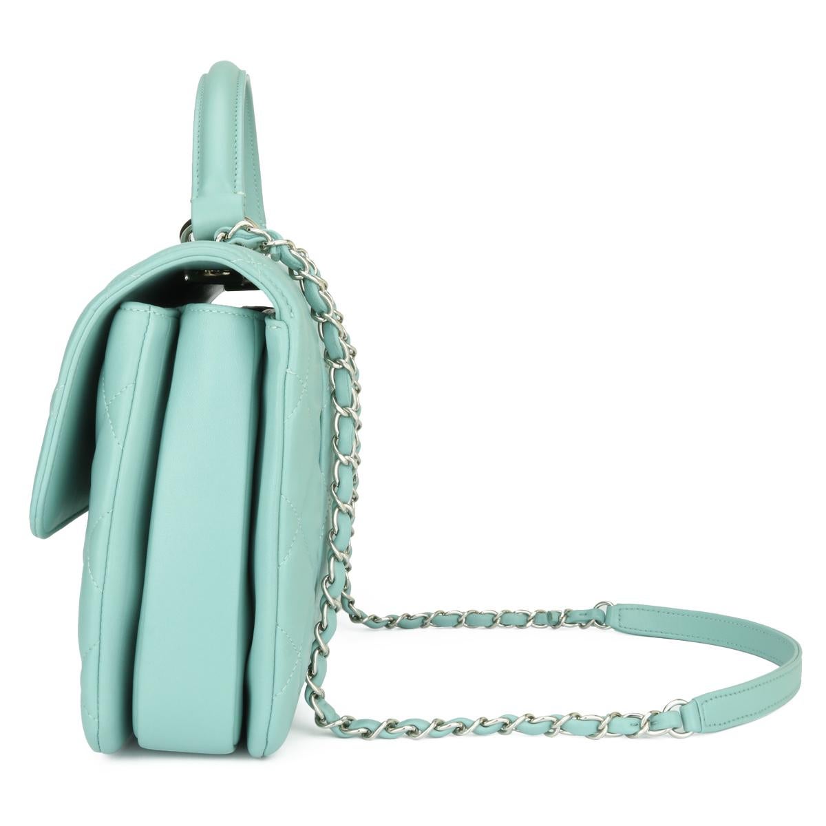 CHANEL Trendy CC Bag Medium Mint Green Lambskin with Silver Hardware 2017 In Excellent Condition In Huddersfield, GB