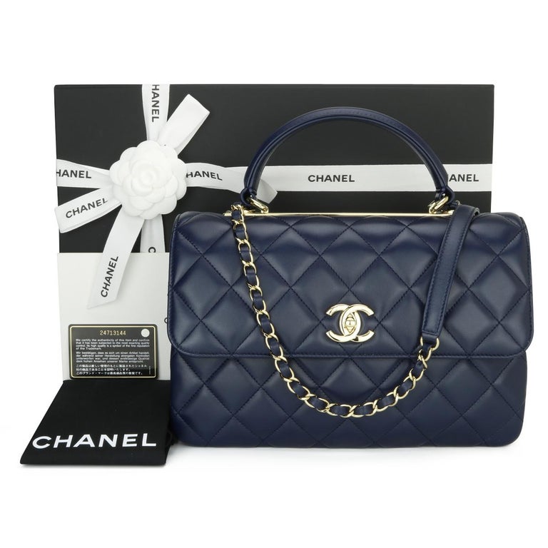 CHANEL Trendy CC Bag Medium Navy Lambskin with Light Gold Hardware 2017