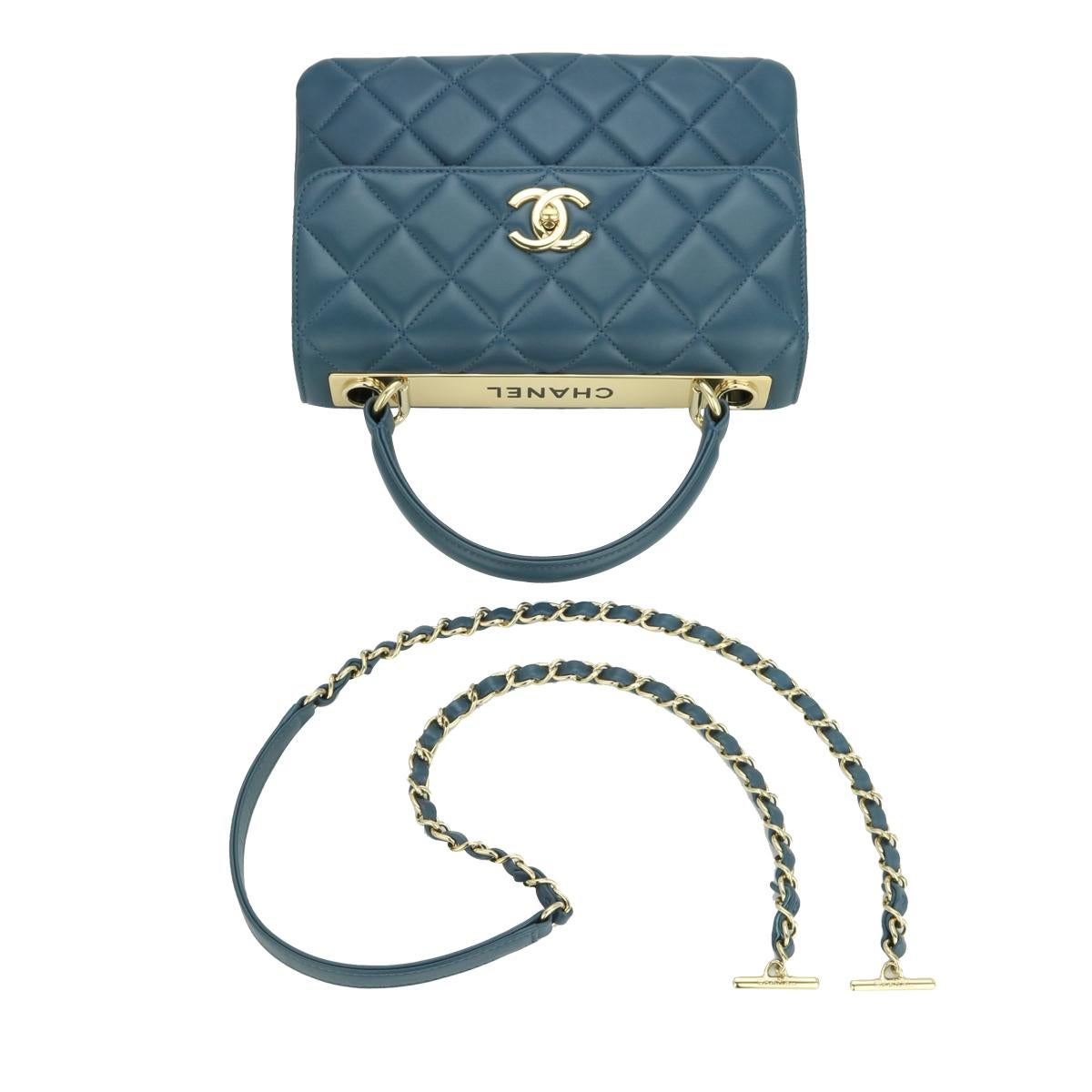 CHANEL Trendy CC Bag Small Blue Lambskin Light Gold Hardware 2017 For Sale 6