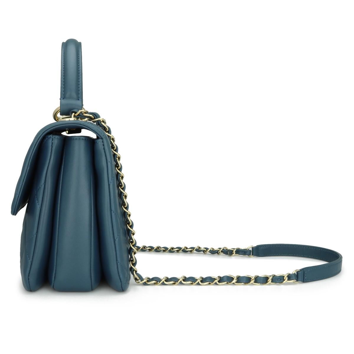 CHANEL Trendy CC Bag Small Blue Lambskin Light Gold Hardware 2017 For Sale 2