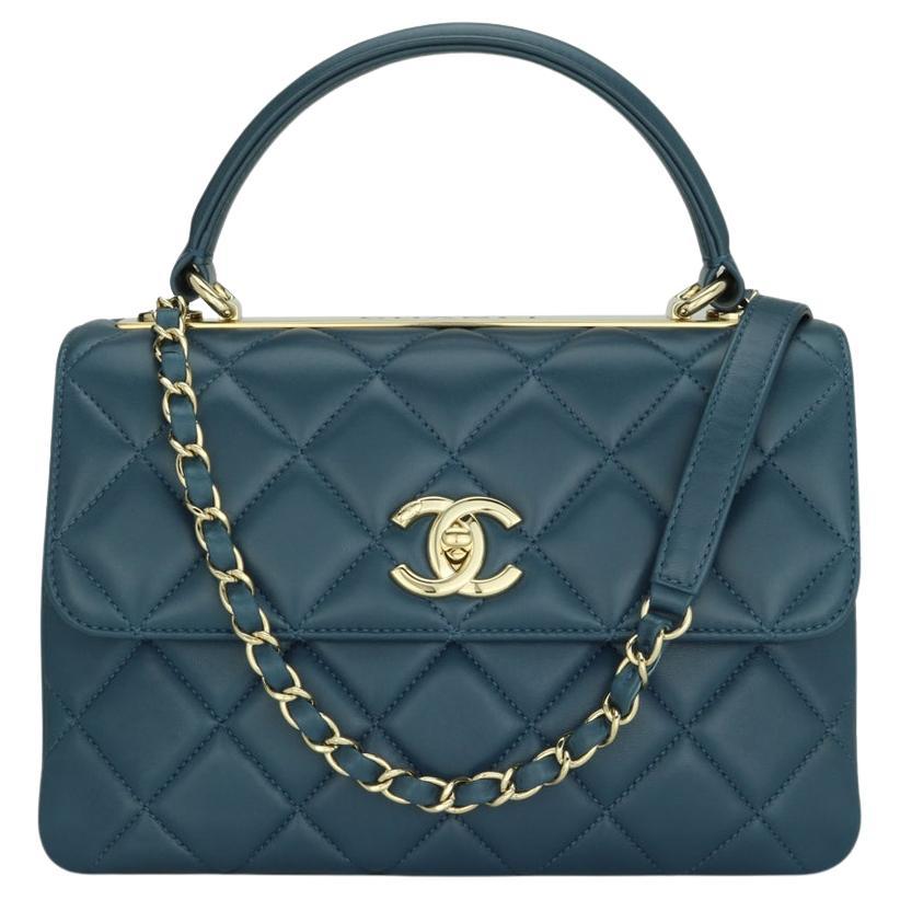 CHANEL Bolso Trendy CC Pequeño Azul Piel de Cordero Ligero Herrajes Dorados 2017