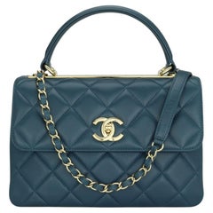 CHANEL Bolso Trendy CC Pequeño Azul Piel de Cordero Ligero Herrajes Dorados 2017