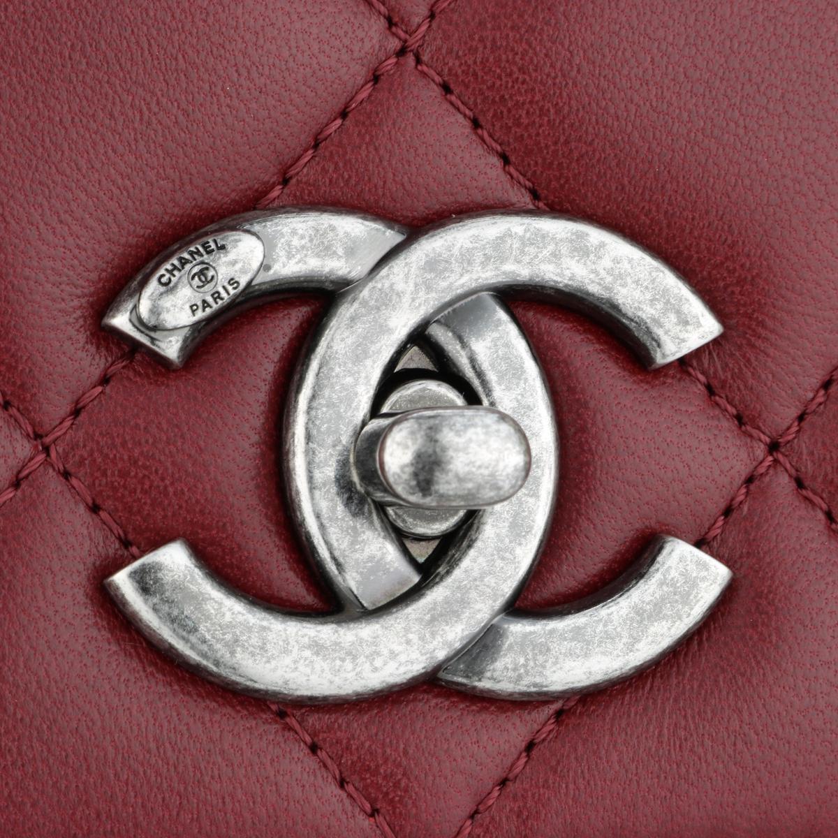CHANEL Trendy CC Tasche aus burgunderrotem Lammfell mit Ruthenium-Hardware 2015 (Braun)